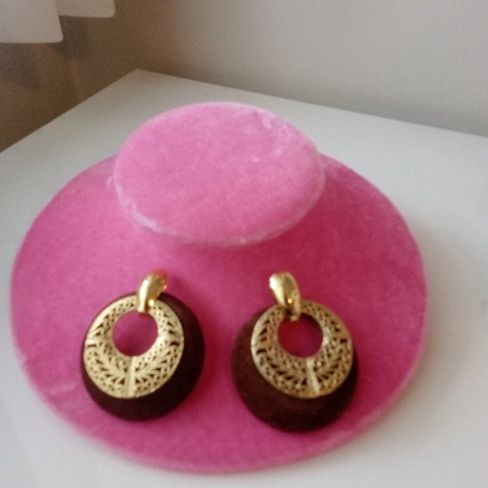 Vintage Brown Velvet Earrings GOLD